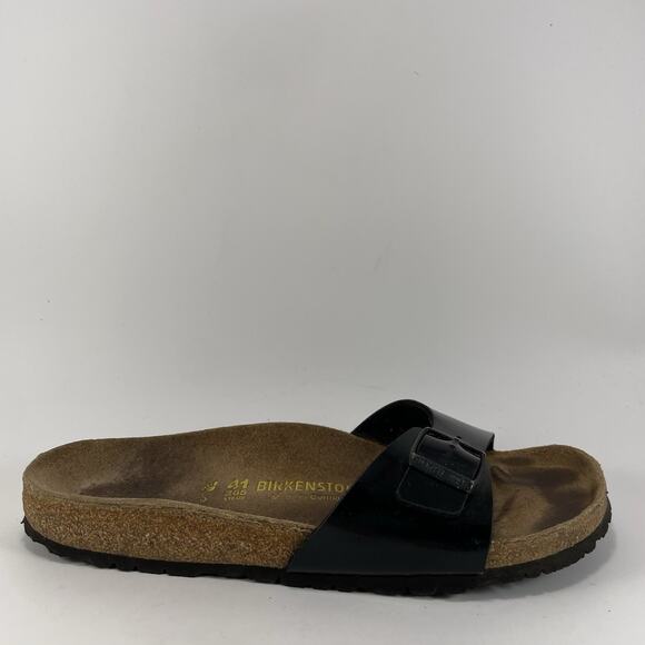 Birkenstock Madrid Slide Sandals Womens Size 41 US 10-10.5 Black Patent Leather - Picture 1 of 10
